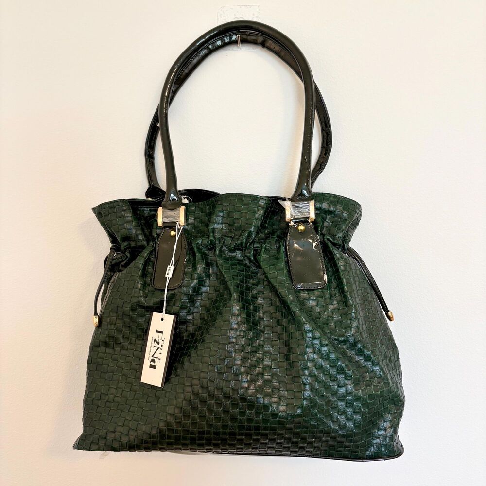 Dark Green Woven Tote Bag | Slouchy Boho Shoulder Purse | Oversized, Wallet
